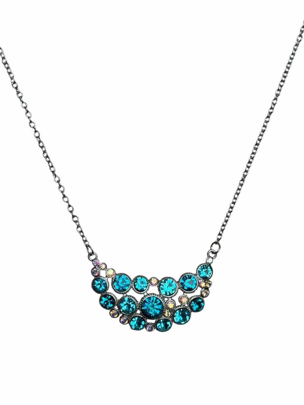 Blue Crystal Cluster Necklace -